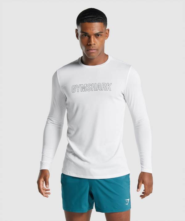 Panske Mikiny Gymshark Arrival Long Sleeve Graphic Biele | HV0569274